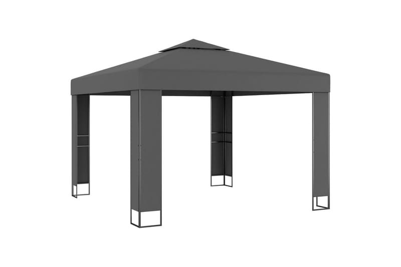 Paviljong med dubbeltak och ljusslinga LED 3x3 m antracit - Grå - Utemöbler - Solskydd - Paviljonger - Komplett paviljong
