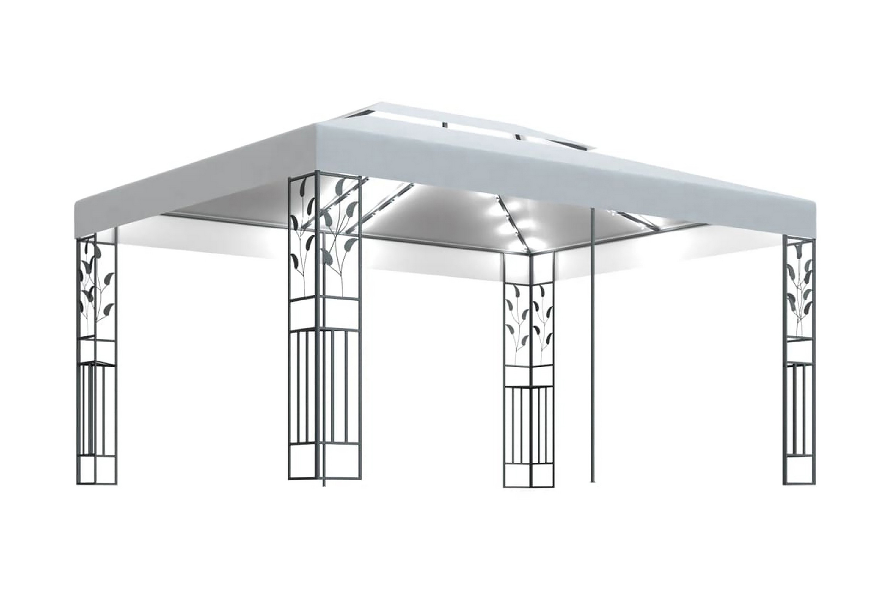 Paviljong med dubbeltak och ljusslinga LED 3×4 m vit – Vit