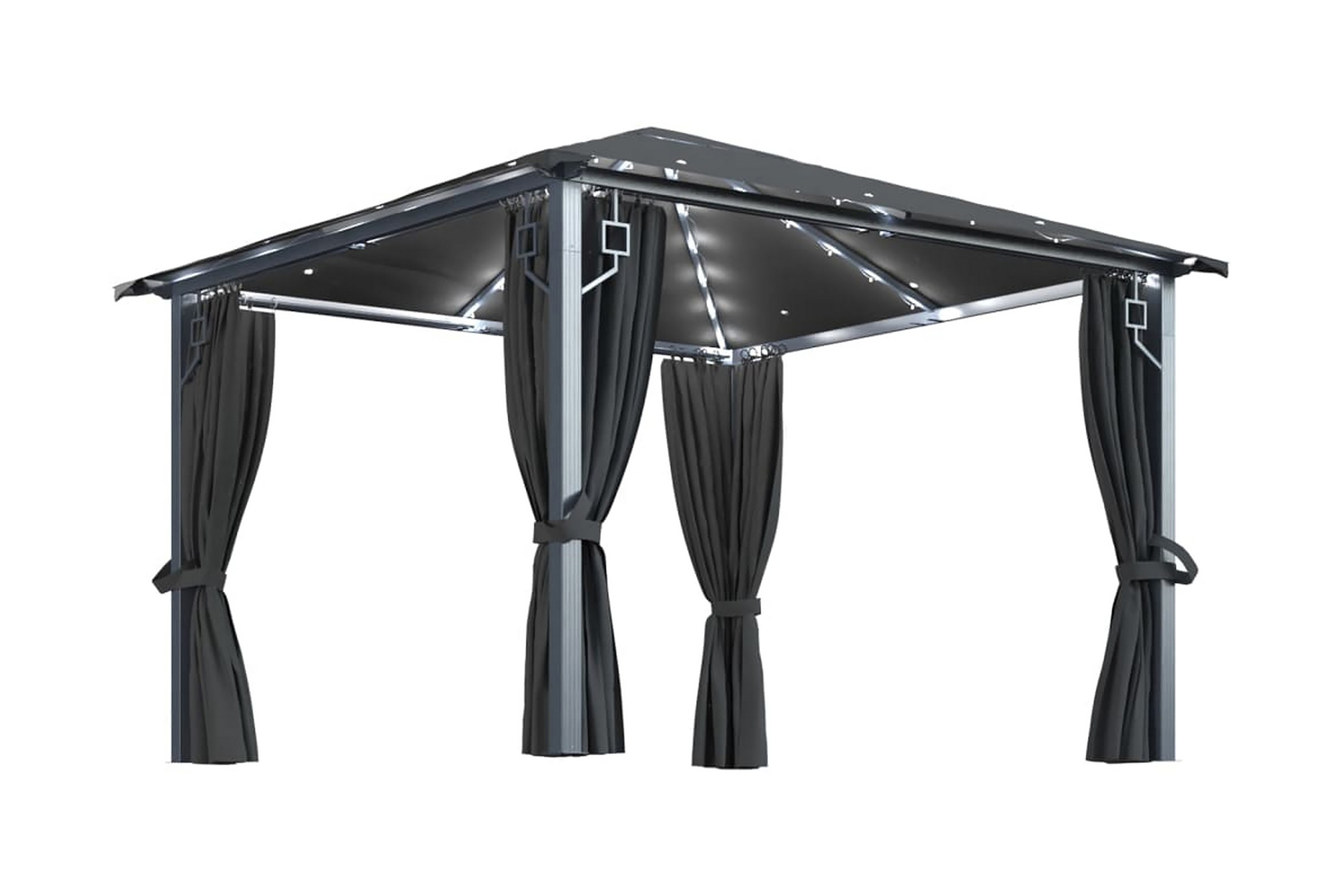 Paviljong med gardin & ljusslinga LED 3×3 cm antracit alumin – Grå