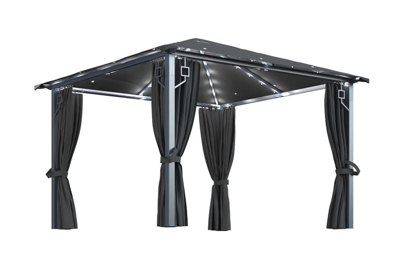 Paviljong med gardin & ljusslinga LED 3x3 cm antracit alumin - Komplett paviljong