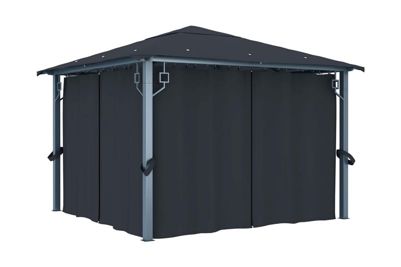 Paviljong med gardin & ljusslinga LED 3x3 cm antracit alumin - Grå - Utemöbler - Solskydd - Paviljonger - Komplett paviljong