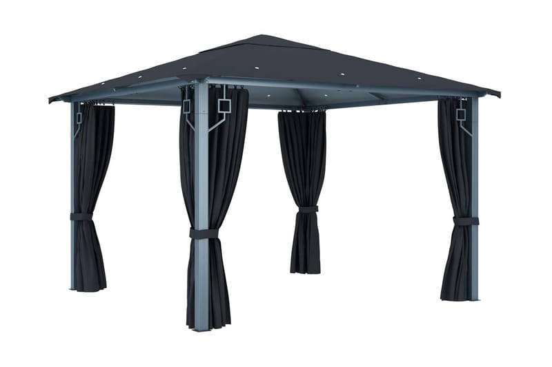 Paviljong med gardin & ljusslinga LED 3x3 cm antracit alumin - Grå - Utemöbler - Solskydd - Paviljonger - Komplett paviljong