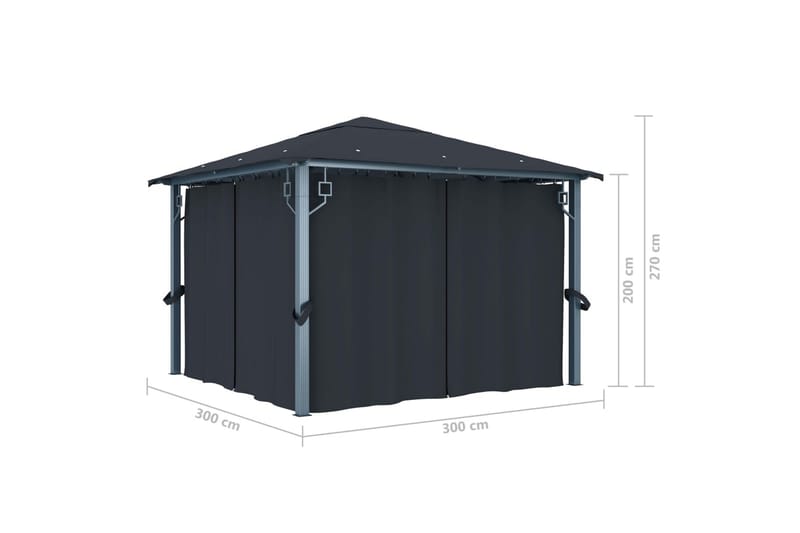 Paviljong med gardin & ljusslinga LED 3x3 cm antracit alumin - Grå - Utemöbler - Solskydd - Paviljonger - Komplett paviljong