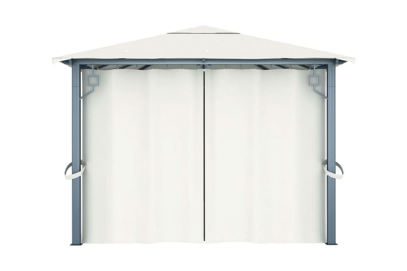 Paviljong med gardin & ljusslinga LED 4x3 m gräddvit alumini - Vit - Utemöbler - Solskydd - Paviljonger - Komplett paviljong