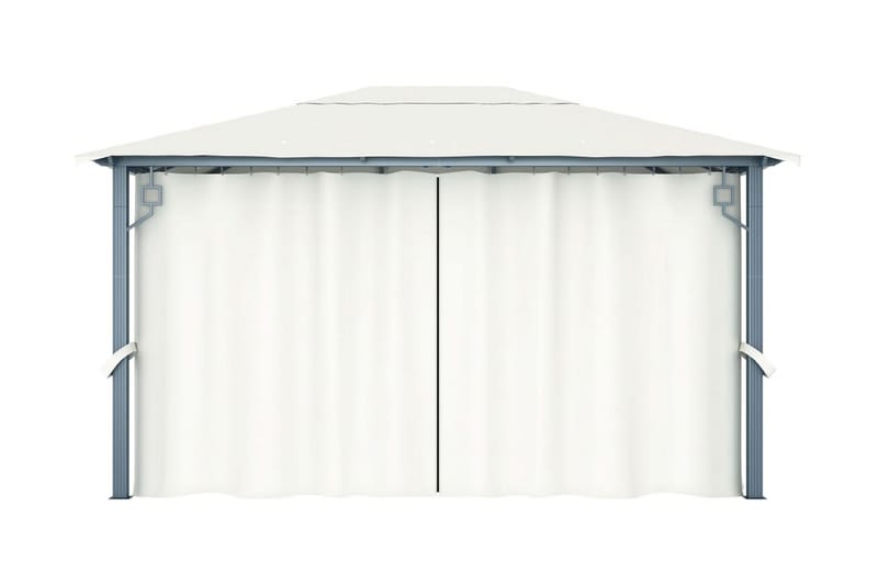 Paviljong med gardin & ljusslinga LED 4x3 m gräddvit alumini - Vit - Utemöbler - Solskydd - Paviljonger - Komplett paviljong