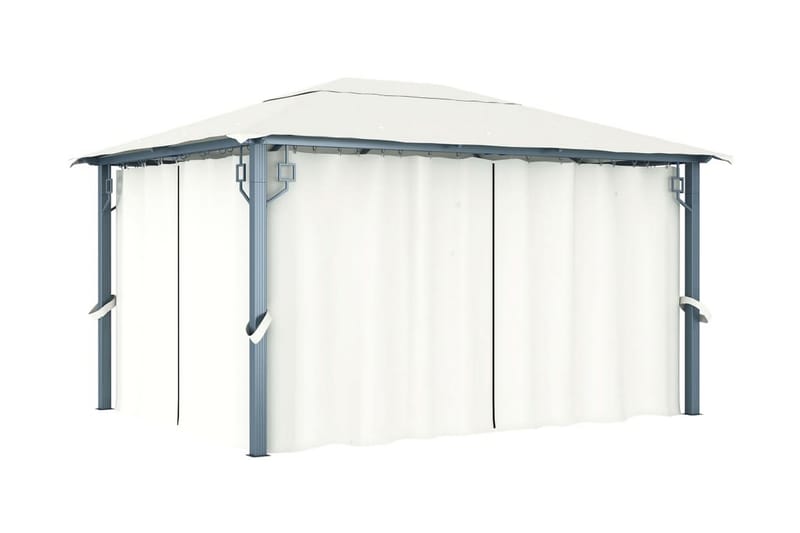 Paviljong med gardin & ljusslinga LED 4x3 m gräddvit alumini - Vit - Utemöbler - Solskydd - Paviljonger - Komplett paviljong