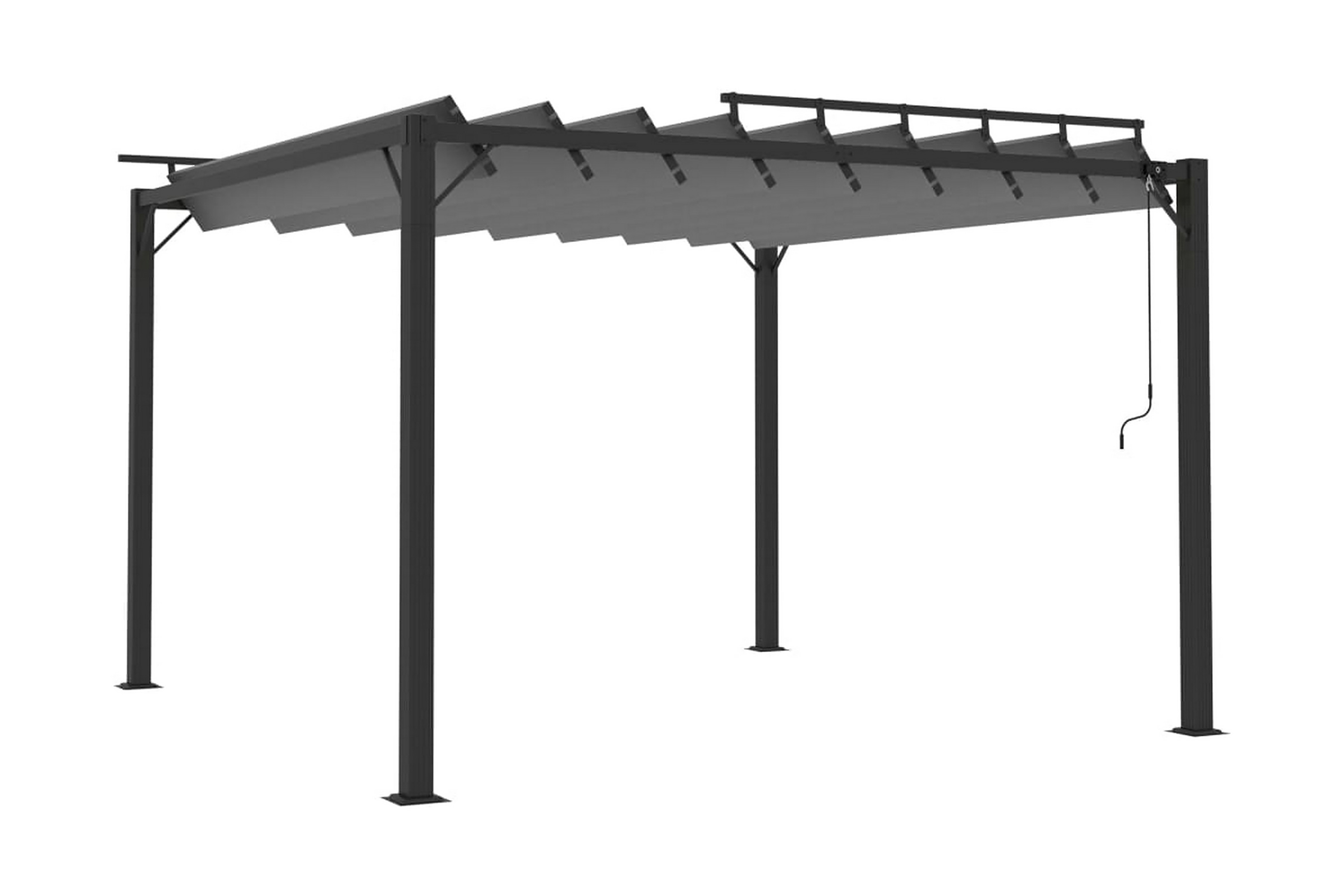 Paviljong med lamelltak 3×3 m antracit tyg och aluminium – Grå
