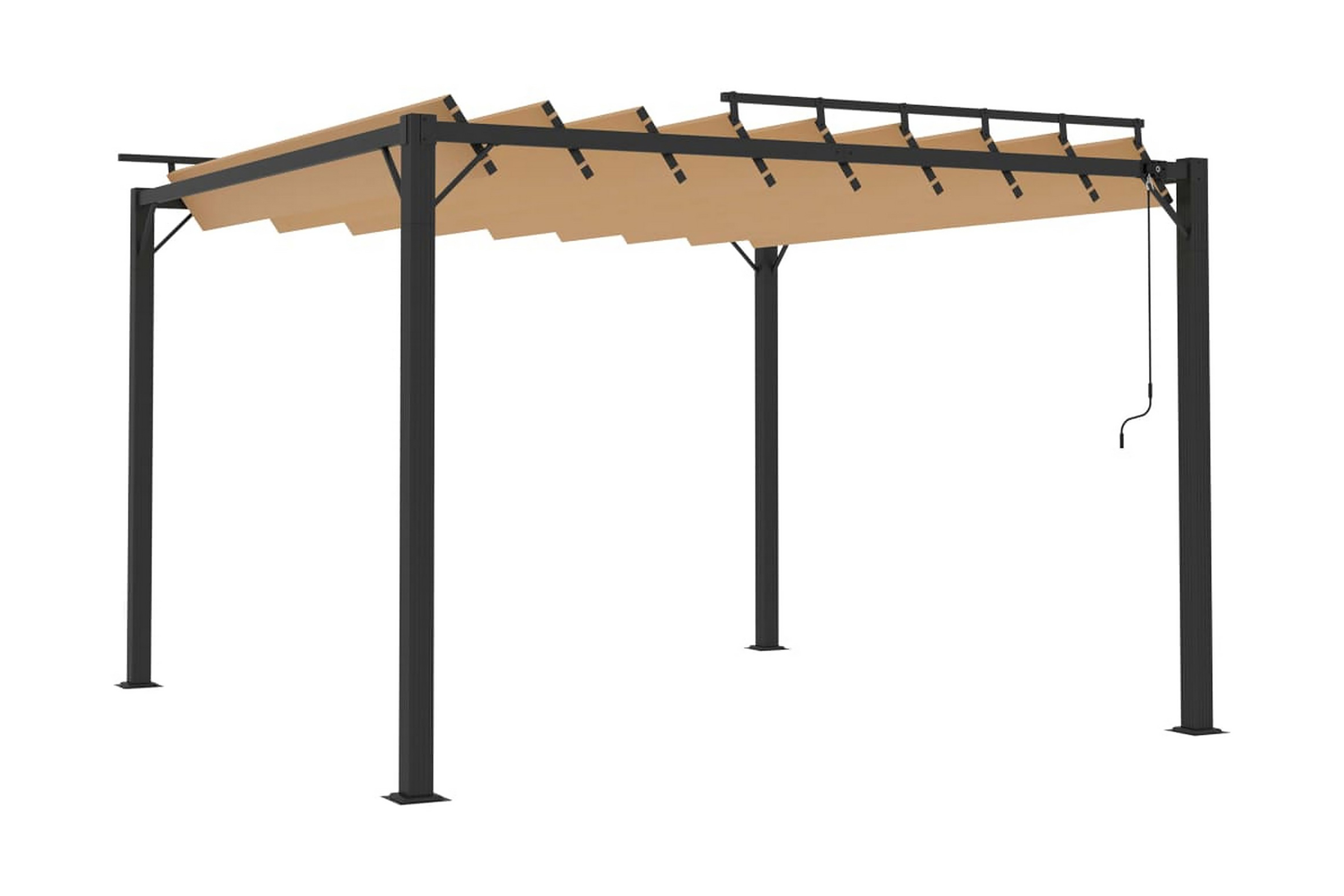Paviljong med lamelltak 3×3 m taupe tyg och aluminium – Brun