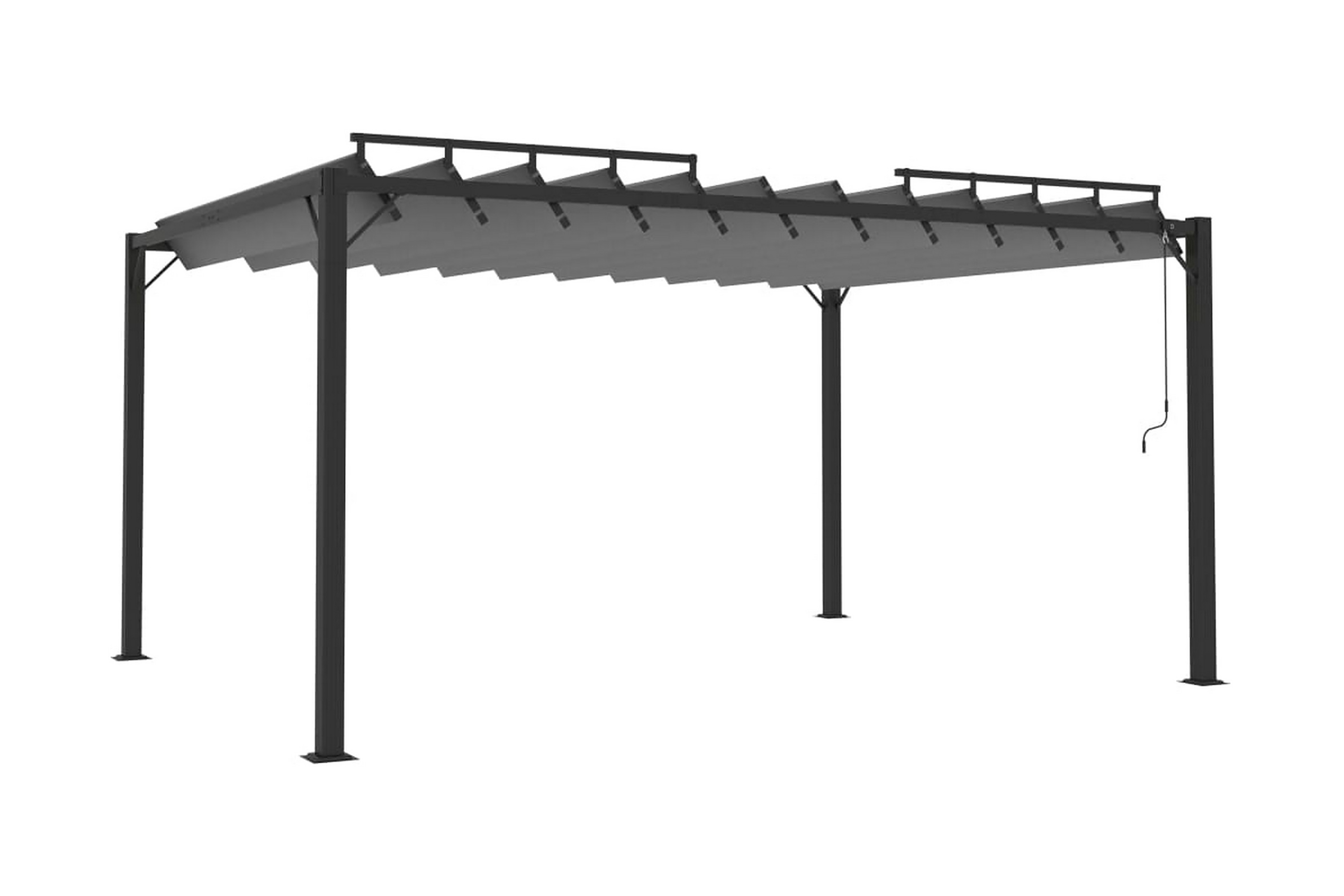 Paviljong med lamelltak 3×4 m antracit tyg och aluminium – Grå