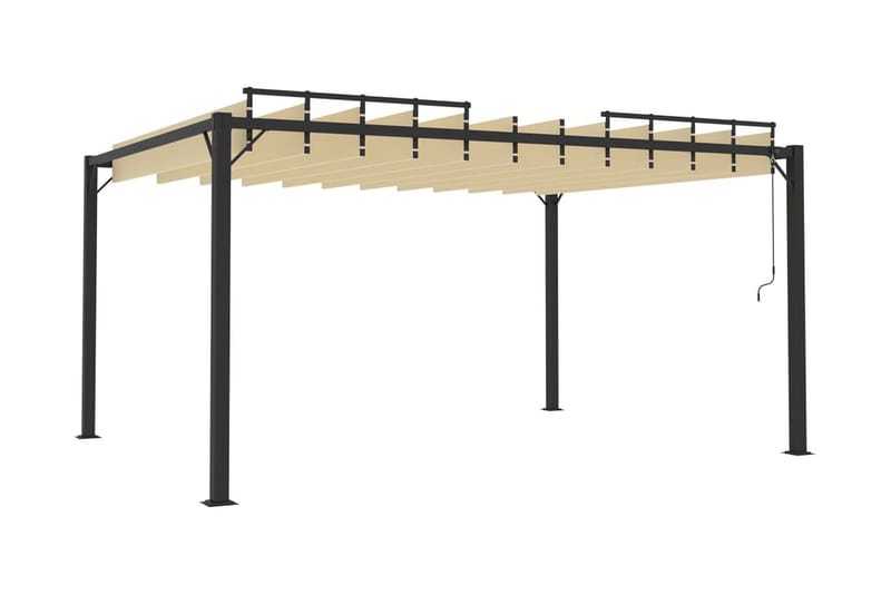 Paviljong med lamelltak 3x4 m gräddvit tyg och aluminium - Vit - Utemöbler - Solskydd - Paviljonger - Komplett paviljong