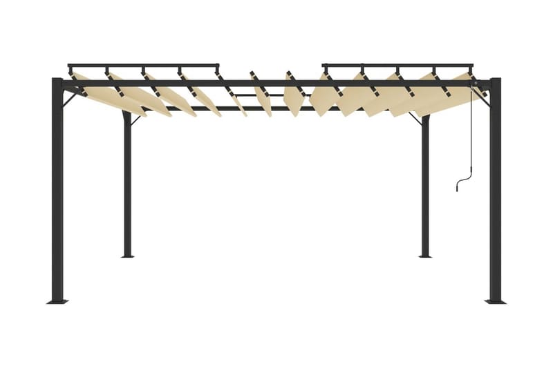 Paviljong med lamelltak 3x4 m gräddvit tyg och aluminium - Vit - Utemöbler - Solskydd - Paviljonger - Komplett paviljong