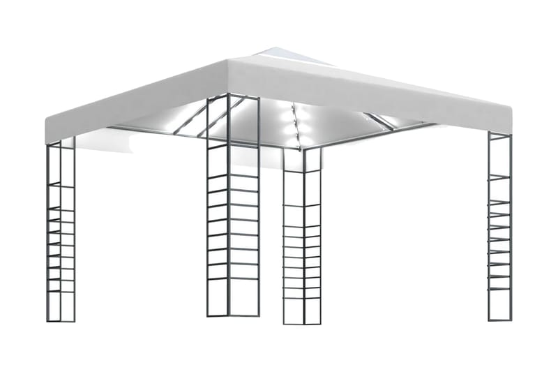 Paviljong med ljusslinga LED 3x3 m vit - Vit - Komplett paviljong