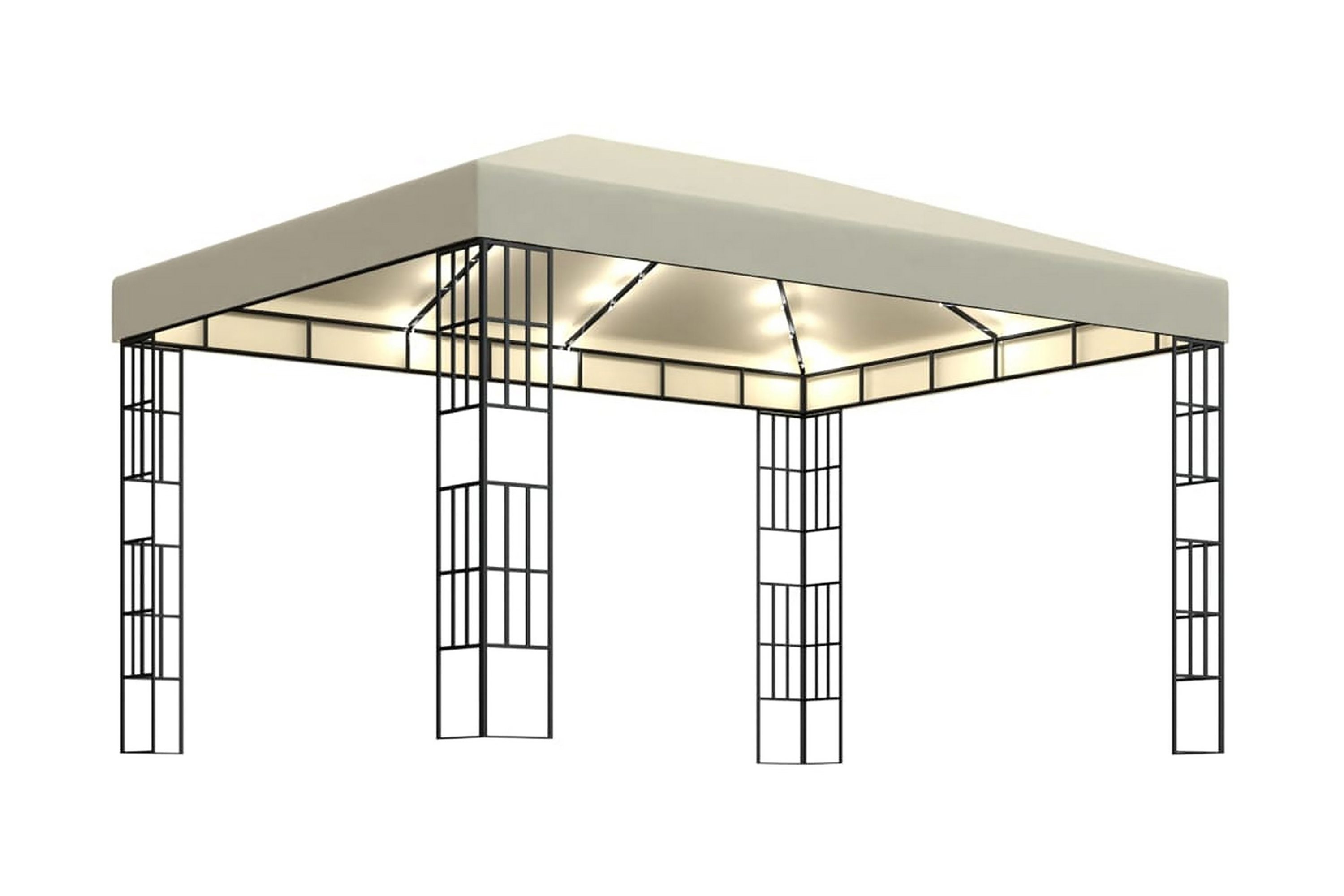 Paviljong med ljusslinga LED 3×4 m gräddvit – Vit