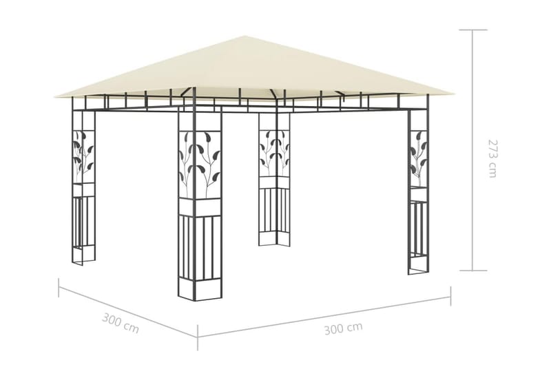 Paviljong med myggnät 3x3x2,73 m gräddvit 180 g/m² - Vit - Komplett paviljong