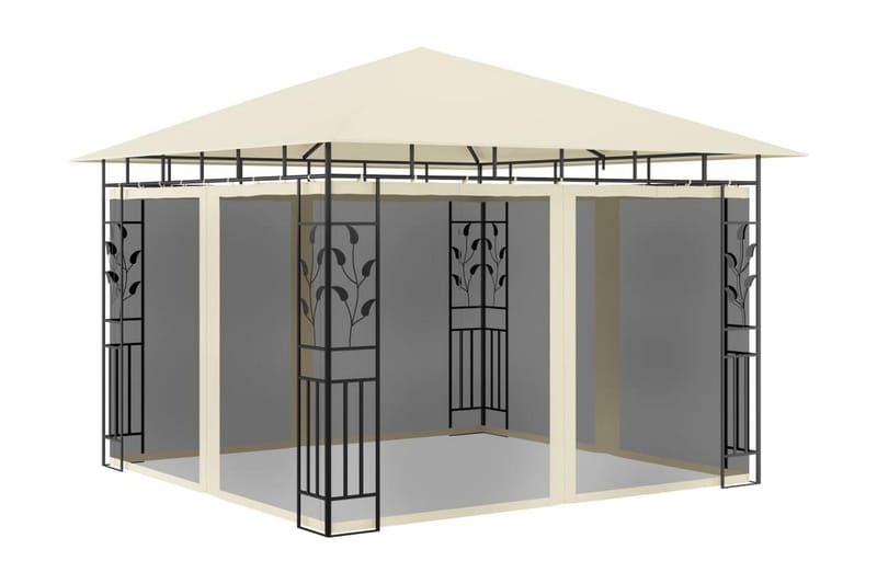 Paviljong med myggnät 3x3x2,73 m gräddvit 180 g/m² - Vit - Komplett paviljong