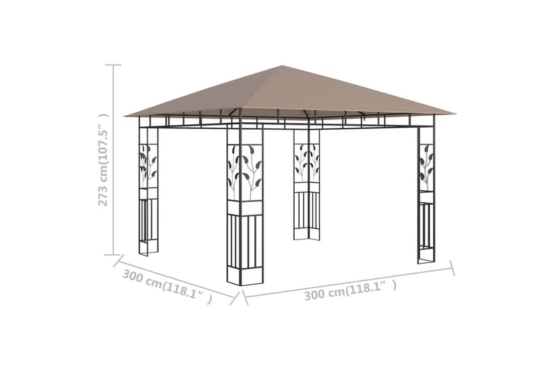 Paviljong med myggnät 3x3x2,73 m taupe 180 g/m² - Brun - Utemöbler - Solskydd - Paviljonger - Komplett paviljong