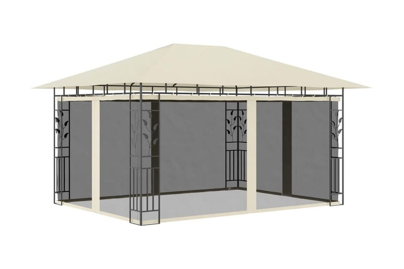 Paviljong med myggnät 4x3x2,73 m gräddvit 180 g/m² - Vit - Utemöbler - Solskydd - Paviljonger - Komplett paviljong