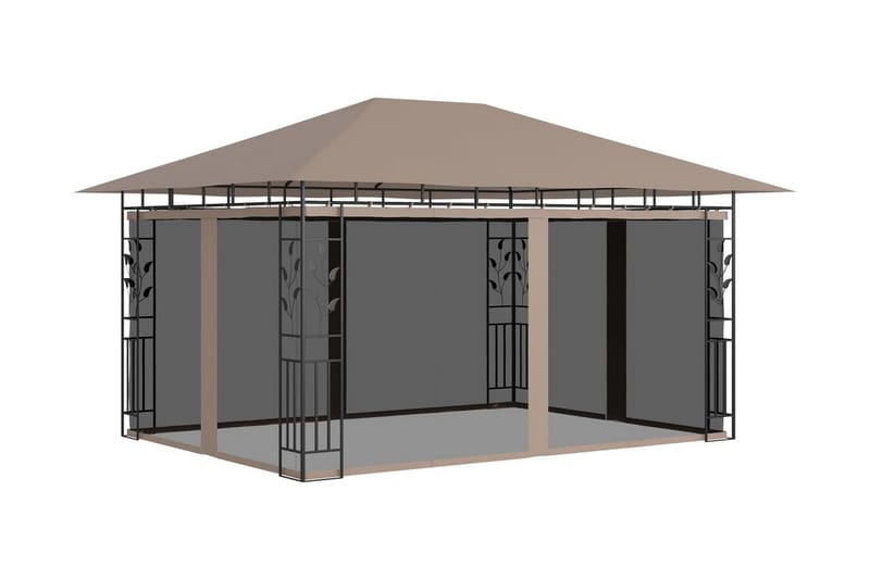 Paviljong med myggnät 4x3x2,73 m taupe 180 g/m² - Brun - Utemöbler - Solskydd - Paviljonger - Komplett paviljong