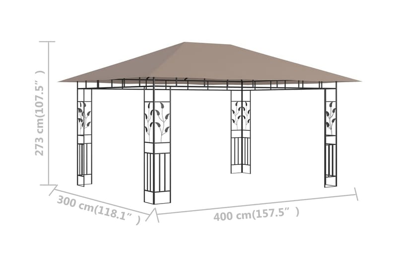 Paviljong med myggnät 4x3x2,73 m taupe 180 g/m² - Brun - Utemöbler - Solskydd - Paviljonger - Komplett paviljong