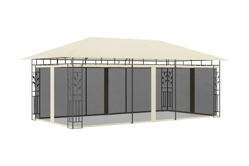 Paviljong med myggnät 6x3x2,73 m gräddvit - Vit - Utemöbler - Solskydd - Paviljonger - Komplett paviljong