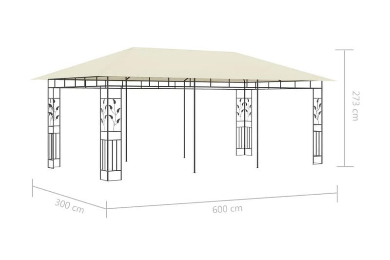 Paviljong med myggnät 6x3x2,73 m gräddvit - Vit - Komplett paviljong