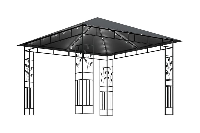 Paviljong med myggnät och ljusslinga LED 3x3x2,73m antracit - Grå - Komplett paviljong