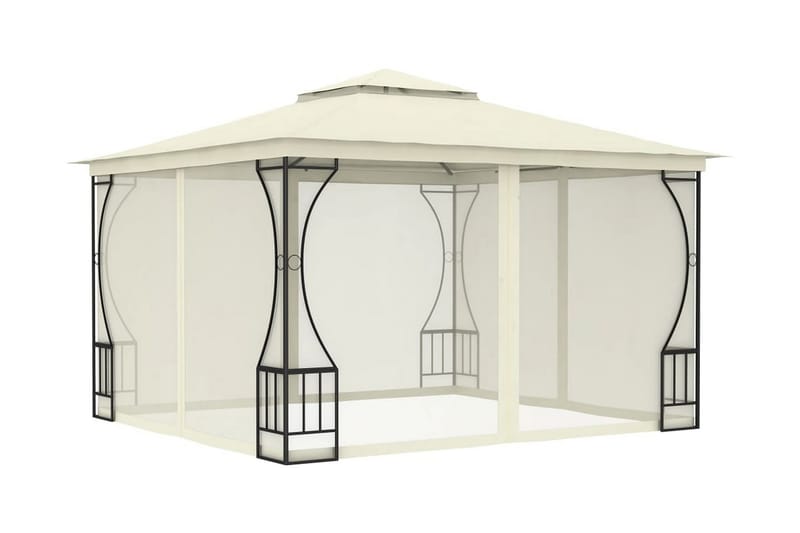 Paviljong med nät 300x300x265 cm gräddvit - Vit - Komplett paviljong