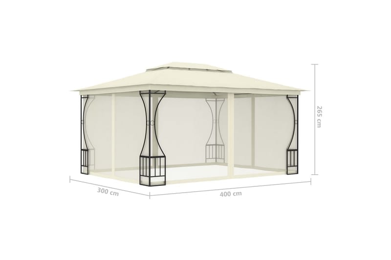 Paviljong med nät 300x400x265 cm gräddvit - Vit - Komplett paviljong