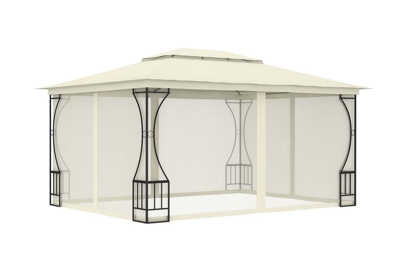 Paviljong med nät 300x400x265 cm gräddvit - Vit - Komplett paviljong