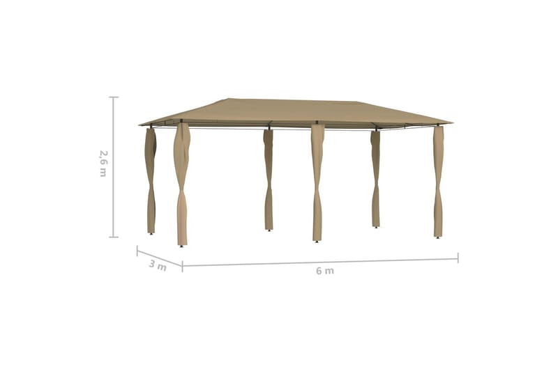 Paviljong med stolpar 3x6x2,6 m taupe 160 g/m² - Brun - Komplett paviljong