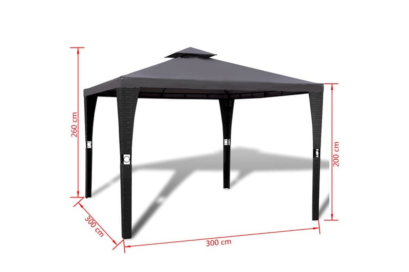 Paviljong med tak 3x3 m mörkgrå - Grå - Komplett paviljong