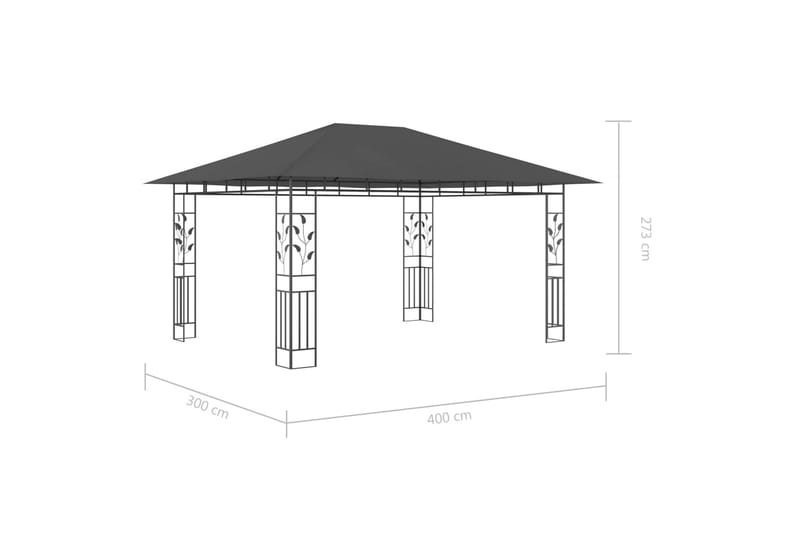 Paviljong myggnät ljusslinga LED 4x3x2,73 m antracit 180 g/m - Grå - Utemöbler - Solskydd - Paviljonger - Komplett paviljong