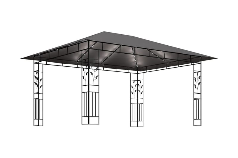 Paviljong myggnät ljusslinga LED 4x3x2,73 m antracit 180 g/m - Grå - Utemöbler - Solskydd - Paviljonger - Komplett paviljong