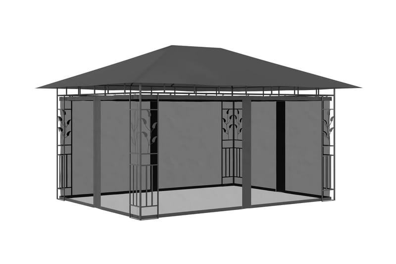 Paviljong myggnät ljusslinga LED 4x3x2,73 m antracit 180 g/m - Grå - Utemöbler - Solskydd - Paviljonger - Komplett paviljong