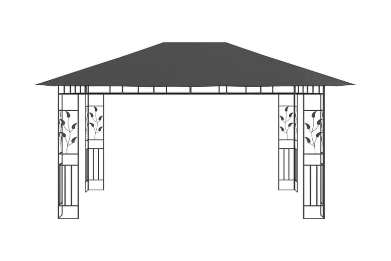 Paviljong myggnät ljusslinga LED 4x3x2,73 m antracit 180 g/m - Grå - Utemöbler - Solskydd - Paviljonger - Komplett paviljong
