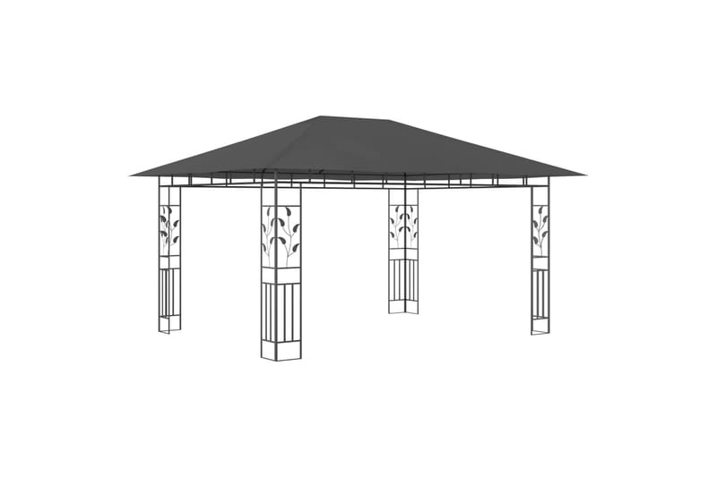 Paviljong myggnät ljusslinga LED 4x3x2,73 m antracit 180 g/m - Grå - Utemöbler - Solskydd - Paviljonger - Komplett paviljong