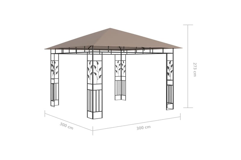 Paviljong myggnät och ljusslinga LED 3x3x2,73 m taupe 180 g/ - Brun - Utemöbler - Solskydd - Paviljonger - Komplett paviljong