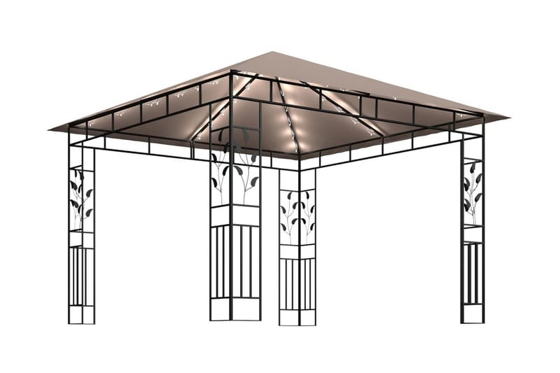 Paviljong myggnät och ljusslinga LED 3x3x2,73 m taupe 180 g/ - Brun - Utemöbler - Solskydd - Paviljonger - Komplett paviljong