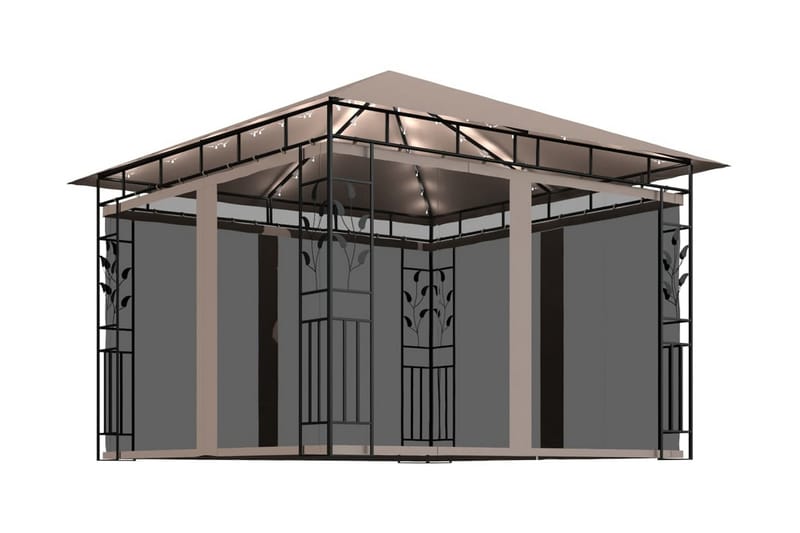 Paviljong myggnät och ljusslinga LED 3x3x2,73 m taupe 180 g/ - Brun - Utemöbler - Solskydd - Paviljonger - Komplett paviljong