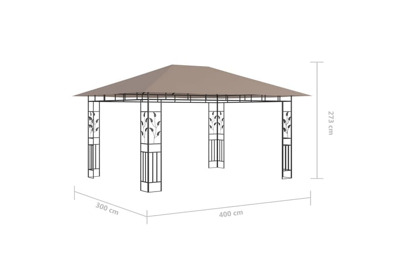 Paviljong myggnät och ljusslinga LED 4x3x2,73 m taupe 180 g/ - Brun - Utemöbler - Solskydd - Paviljonger - Komplett paviljong