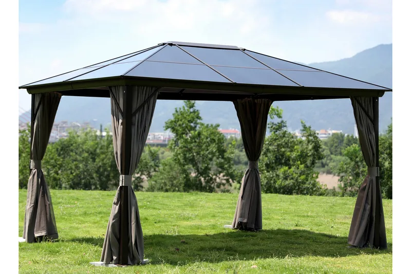 SUNSETIA Paviljong 300x300x270 cm Polykarbonattak Brun/Beige - Utemöbler - Solskydd - Paviljonger - Komplett paviljong