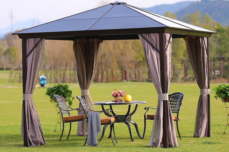 Sunsetia Paviljong 300x300x267 cm Polykarbonattak - Brun/Beige - Utemöbler - Solskydd - Paviljonger - Komplett paviljong