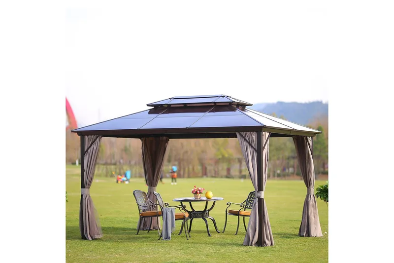 Sunsetia Paviljong 300x400x270 cm Polykarbonattak - Beige - Utemöbler - Solskydd - Paviljonger - Komplett paviljong