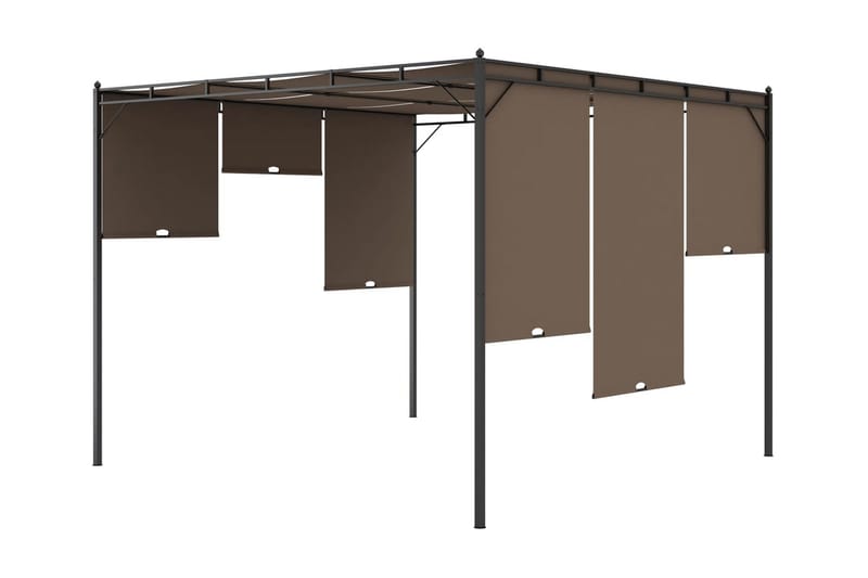 Trädgårdspaviljong med draperier 3x3x2,25 m taupe - Brun - Komplett paviljong