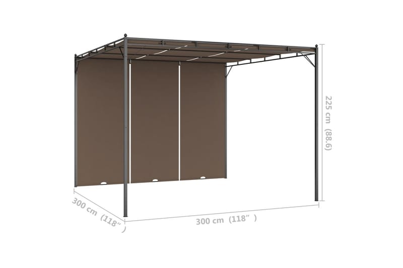 Trädgårdspaviljong med draperier 3x3x2,25 m taupe - Brun - Komplett paviljong