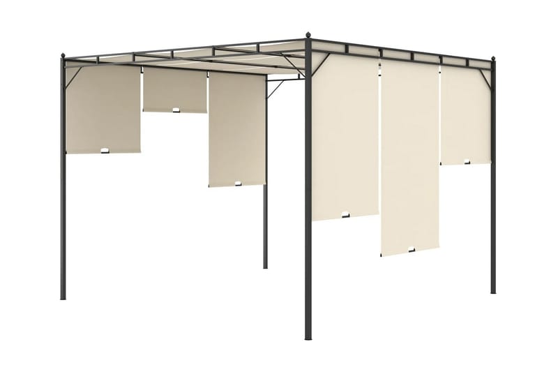 Trädgårdspaviljong med draperier 3x3x2,25m gräddvit - Vit - Utemöbler - Solskydd - Paviljonger - Komplett paviljong