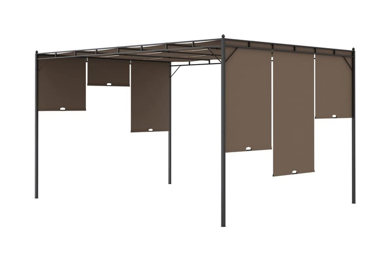 Trädgårdspaviljong med draperier 4x3x2,25 m taupe - Brun - Utemöbler - Solskydd - Paviljonger - Komplett paviljong