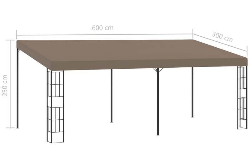 Väggmonterad paviljong 6x3 m taupe tyg - Taupe - Komplett paviljong