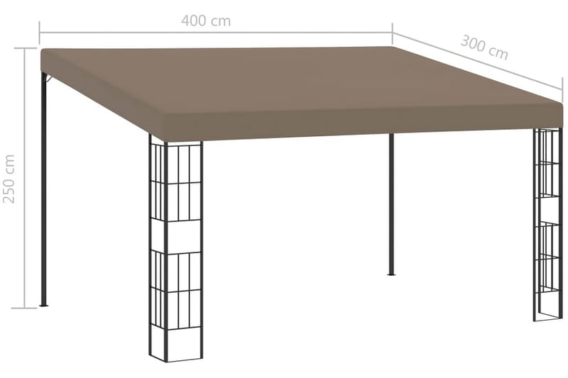 Väggmonterad paviljong 4x3 m taupe tyg - Brun - Utemöbler - Solskydd - Paviljonger - Komplett paviljong