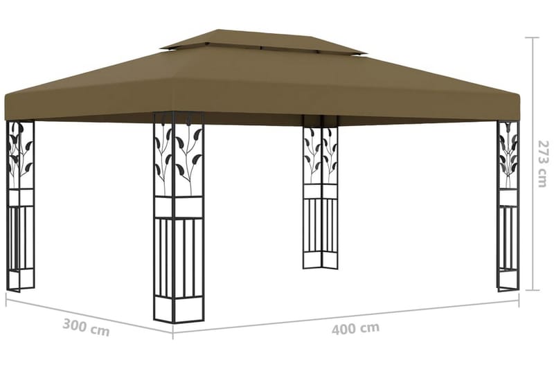 Paviljong dubbla tak 3x4 m taupe 180 g/m² - Brun - Komplett paviljong